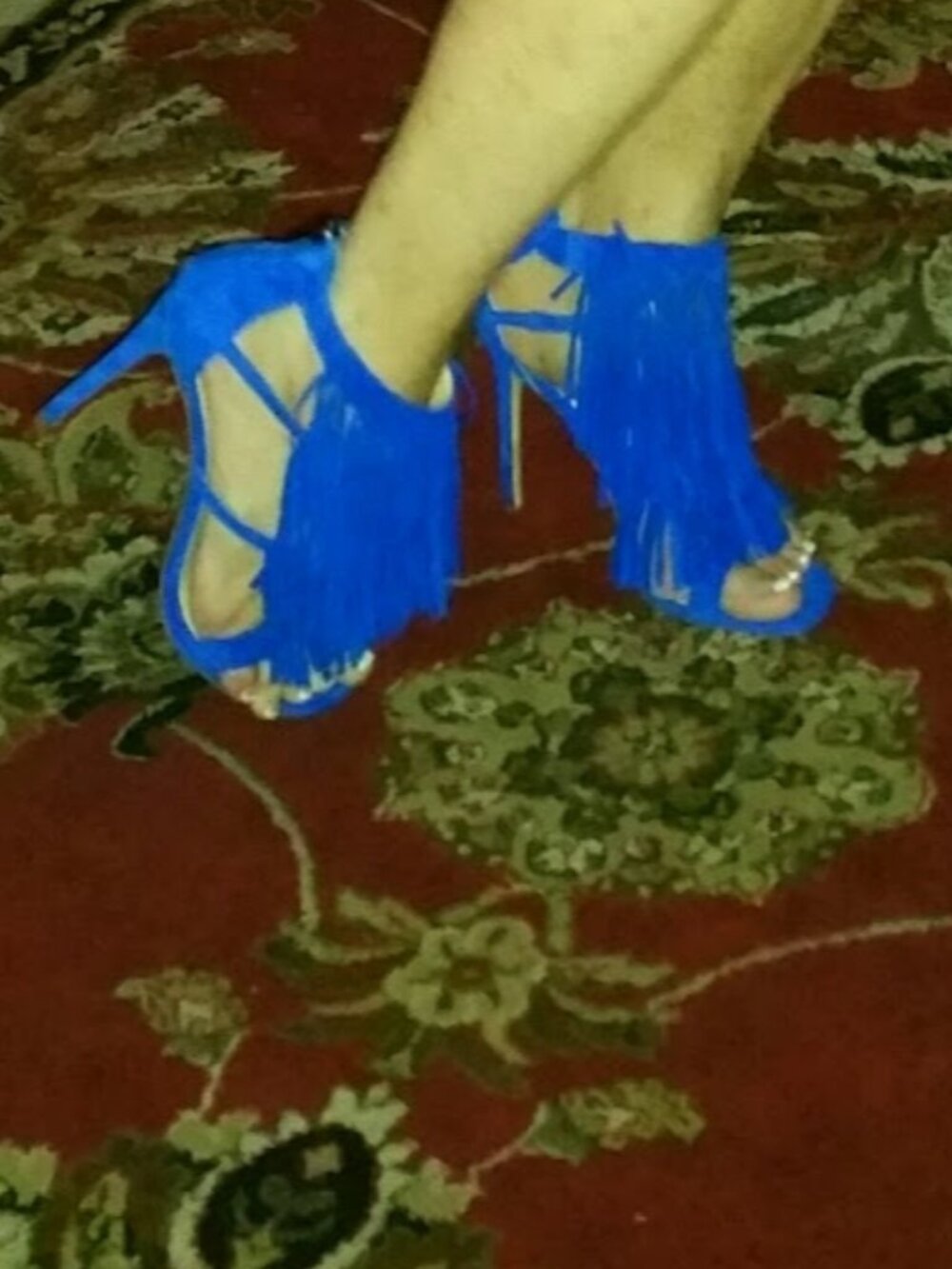 Blue Suede Fringly Sandals